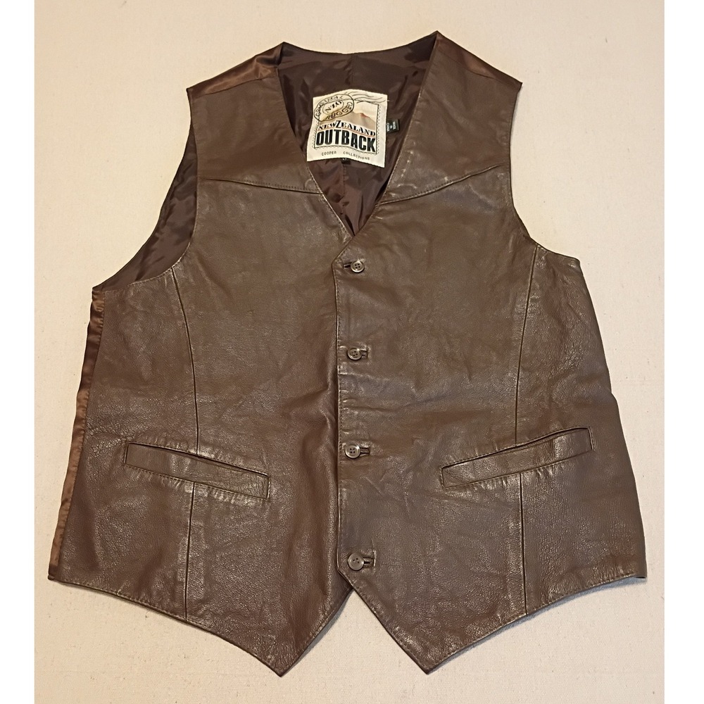 New Zealand Outback Men Brown Leather Vest Cooper Collections Size LT Large Tall